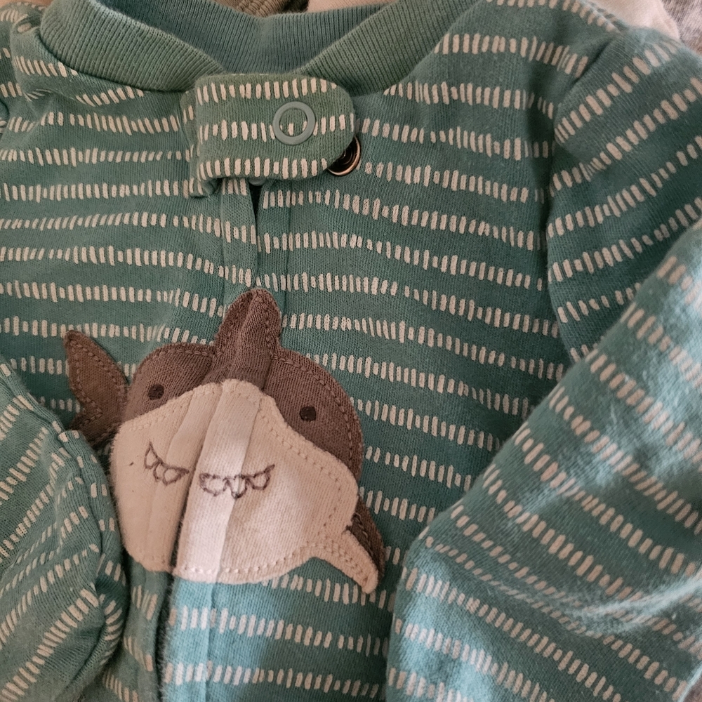 Carter's Dino-Themed Baby Bodysuits in Teal and White - Picture 3 of 10